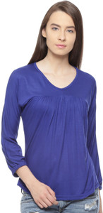Vvoguish Casual 3/4th Sleeve Solid Women's Blue Top