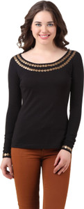 Texco Casual Full Sleeve Solid Women's Black Top