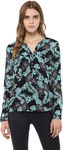 Harpa Casual Full Sleeve Floral Print Women's Black Top