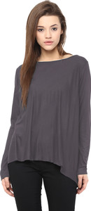 Miss Chase Casual Full Sleeve Solid Women's Grey Top