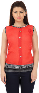TeeMoods Casual Sleeveless Solid Women's Red Top