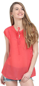 Moda Elementi Casual Short Sleeve Self Design Women's Red Top