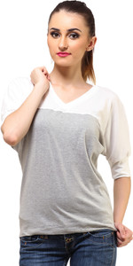 Cation Casual 3/4th Sleeve Solid Women's Grey, White Top
