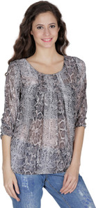 Mayra Party 3/4th Sleeve Printed Women's Grey Top