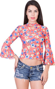 Khhalisi Party Bell Sleeve Printed Women's Multicolor Top
