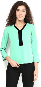 Martini Casual 3/4th Sleeve Solid Women's Green Top