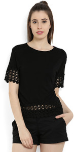 United Colors of Benetton Casual Short Sleeve Solid Women's Black Top