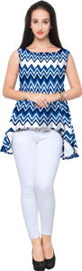 Ahalyaa Party Sleeveless Printed Women's Blue Top