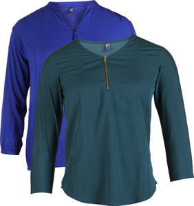 Vvoguish Casual 3/4th Sleeve Solid Women's Blue, Green Top