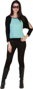 Belle Fille Casual Full Sleeve Solid Women's Light Blue, Black Top