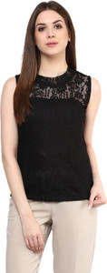 Mayra Party Sleeveless Solid Women's Black Top