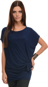 Mayra Party Short Sleeve Solid Women's Blue Top