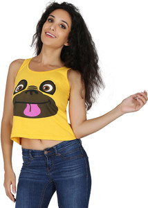 Imagica Casual Sleeveless Printed Women's Yellow Top