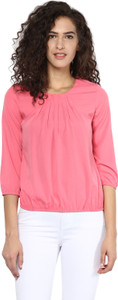Harpa Casual 3/4th Sleeve Solid Women's Pink Top