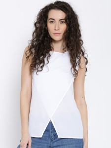 Popnetic Casual Sleeveless Solid Women's White Top
