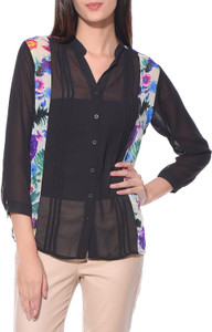 Style Gravity Casual 3/4th Sleeve Printed Women's Black Top