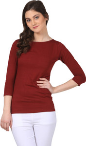Fashion Expo Casual 3/4th Sleeve Solid Women's Maroon Top