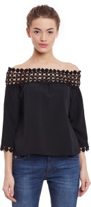 Miss Chase Party 3/4th Sleeve Solid Women's Black Top