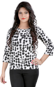 Ossi Casual 3/4th Sleeve Polka Print Women's White Top