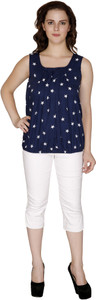 Rashi Creation Party Sleeveless Printed Women's Dark Blue Top