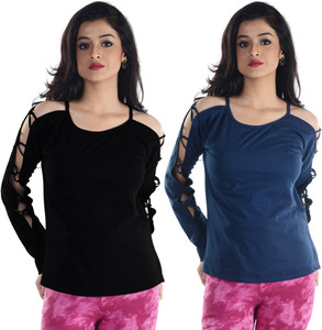 Veakupia Casual Full Sleeve Solid Women's Black, Blue Top