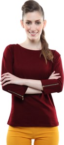 Miss Chase Casual 3/4th Sleeve Solid Women's Maroon Top