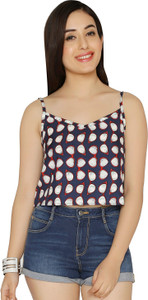 Chimpaaanzee Casual Sleeveless Printed Women's Dark Blue Top