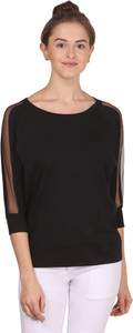 Fashion Expo Casual 3/4th Sleeve Solid Women's Black Top