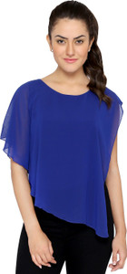 Chimpaaanzee Party Butterfly Sleeve Solid Women's Blue Top