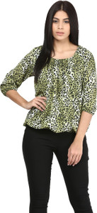 Mayra Casual 3/4th Sleeve Printed Women's Green Top