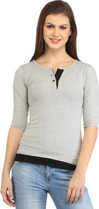 Cation Casual 3/4th Sleeve Solid Women's Grey Top