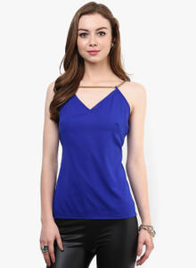 Veni Vidi Vici Casual Sleeveless Solid Women's Blue Top