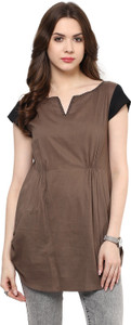 Indian Virasat Casual Cap Sleeve Solid Women's Brown Top