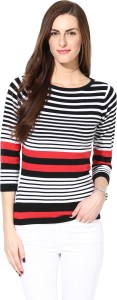 Manola Casual 3/4th Sleeve Striped Women's Maroon, White, Black Top