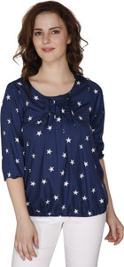 Rashi Creation Party 3/4th Sleeve Printed Women's Dark Blue Top