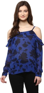 Calgari Casual Full Sleeve Printed Women's Blue Top