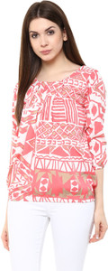 Mayra Party 3/4th Sleeve Printed Women's Pink Top