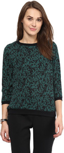Harpa Casual 3/4th Sleeve Printed Women's Green Top