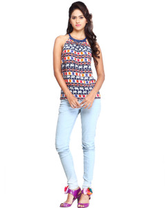 Urban Fashion Bank Casual Sleeveless Printed, Graphic Print, Animal Print Women's Blue, White, Multicolor Top