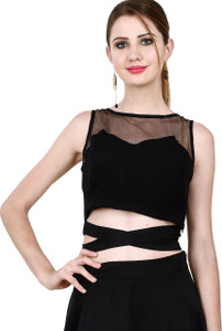 LA ATTIRE Casual Sleeveless Solid Women's Black Top
