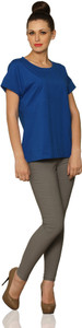 Miss Chase Casual Short Sleeve Solid Women's Blue Top