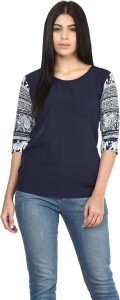 Mayra Casual 3/4th Sleeve Solid Women's Dark Blue Top