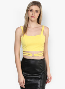 Veni Vidi Vici Casual Sleeveless Solid, Embellished Women's Yellow, Gold Top