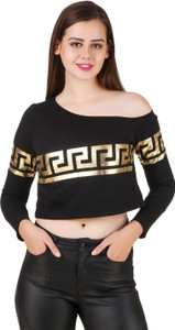 Texco Party Full Sleeve Printed Women's Black Top