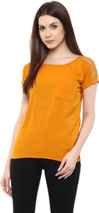 Mayra Party Short Sleeve Solid Women's Yellow Top