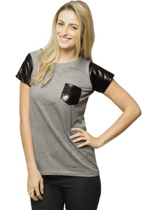 Miss Chase Casual Short Sleeve Solid Women's Grey Top