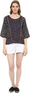 Martini Casual 3/4th Sleeve Printed Women's Blue Top