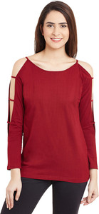 Miss Chase Casual Full Sleeve Solid Women's Maroon Top