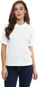 Miss Chase Casual Short Sleeve Solid Women's White Top