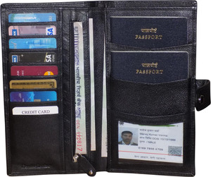 Kan Black Genuine Leather Travel Document Holder/Organizer For Men and Women